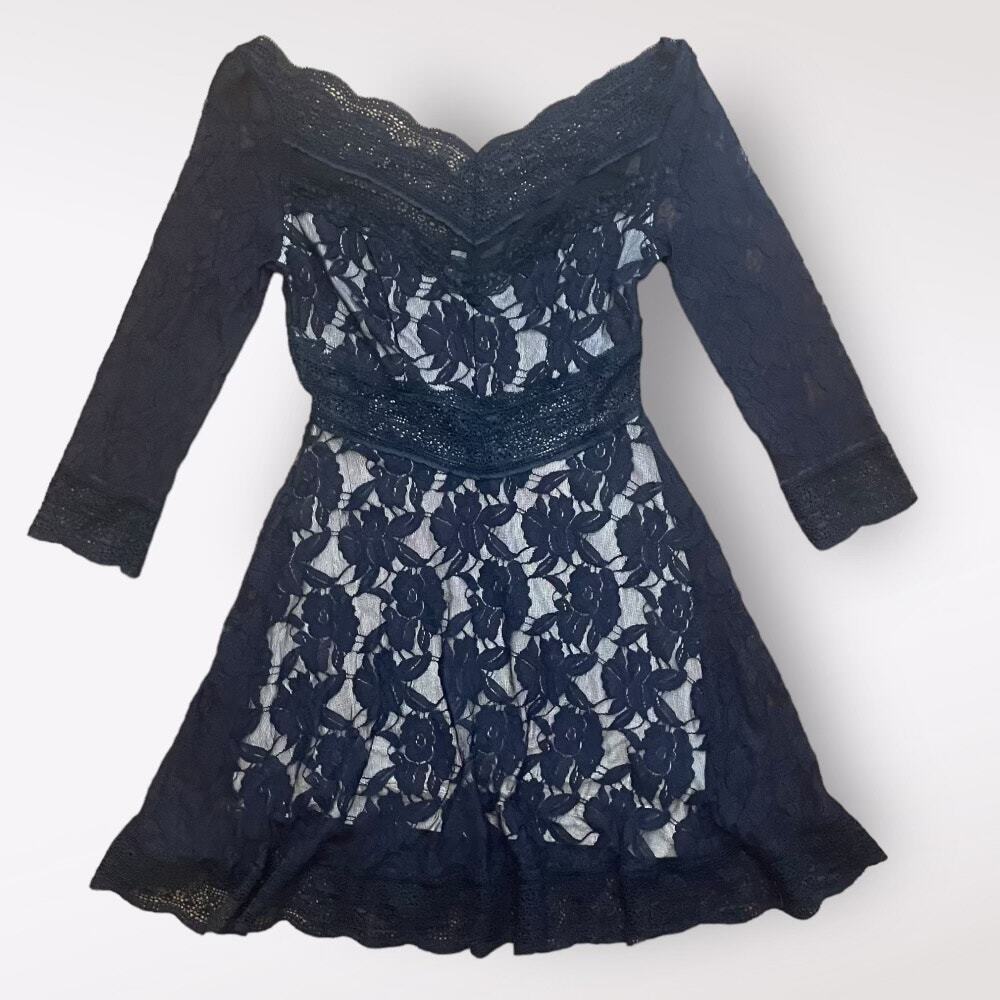 Free People Lacey Affair Lace Cutout Small Black Mini Dress Size S‎